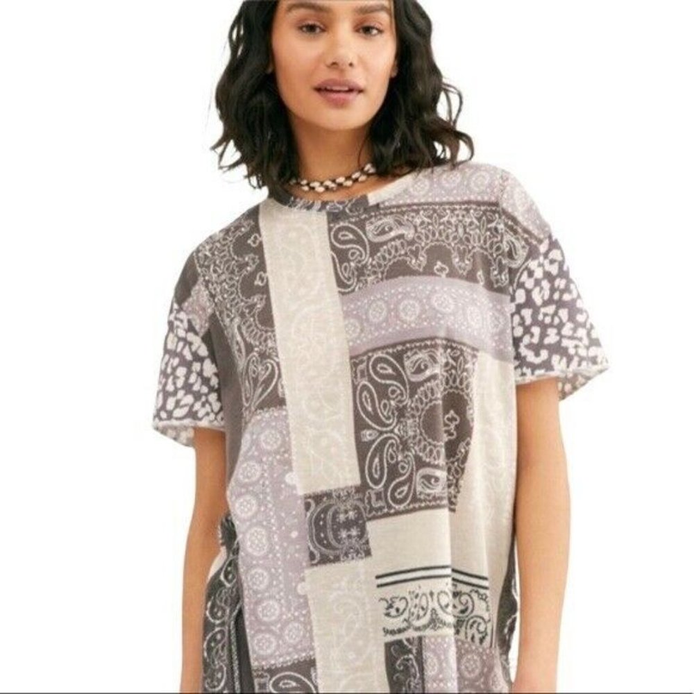 Free People Printed Clarity Tee Charcoal Combo - Picture 3 of 6